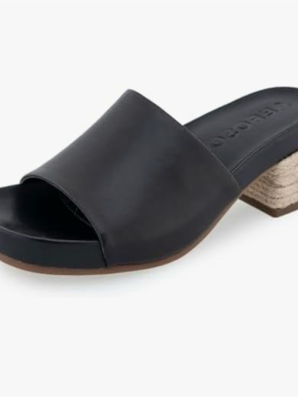 Aerosoles Black Leather Open-Toe Mule with Rope-Wrapped Block Heel